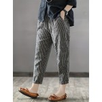 Striped Print Cropped Harem Pants, Vintage Slant Pocket Loose Pants, Women's Clothing