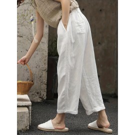 Solid Drawstring Pants, Casual Versatile Pant With Pockets, Women's Clothing