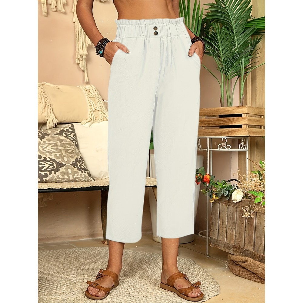 Button Front Wide Leg Pants, Casual Loose Pants For Spring & Summer, Women's Clothing