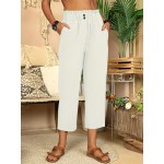 Button Front Wide Leg Pants, Casual Loose Pants For Spring & Summer, Women's Clothing