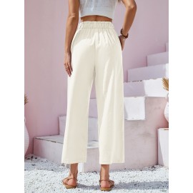 Button Front Wide Leg Pants, Casual Loose Pants For Spring & Summer, Women's Clothing