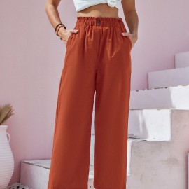 Button Front Wide Leg Pants, Casual Loose Pants For Spring & Summer, Women's Clothing