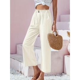 Button Front Wide Leg Pants, Casual Loose Pants For Spring & Summer, Women's Clothing