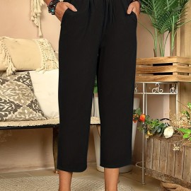 Button Front Wide Leg Pants, Casual Loose Pants For Spring & Summer, Women's Clothing