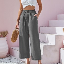 Button Front Wide Leg Pants, Casual Loose Pants For Spring & Summer, Women's Clothing