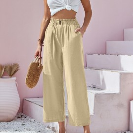 Button Front Wide Leg Pants, Casual Loose Pants For Spring & Summer, Women's Clothing