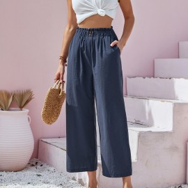 Button Front Wide Leg Pants, Casual Loose Pants For Spring & Summer, Women's Clothing