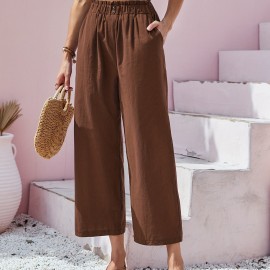 Button Front Wide Leg Pants, Casual Loose Pants For Spring & Summer, Women's Clothing