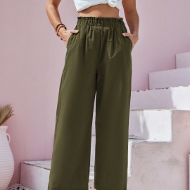 Button Front Wide Leg Pants, Casual Loose Pants For Spring & Summer, Women's Clothing