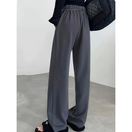 Straight Leg Trouser, High Waist Casual Pants For Spring & Fall, Women's Clothing