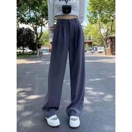 Straight Leg Trouser, High Waist Casual Pants For Spring & Fall, Women's Clothing