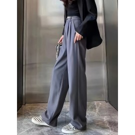 Straight Leg Trouser, High Waist Casual Pants For Spring & Fall, Women's Clothing