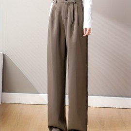 Straight Leg Trouser, High Waist Casual Pants For Spring & Fall, Women's Clothing