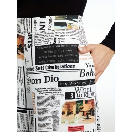 Newspaper Print Palazzo Pants, Casual High Waist Wide Leg Pants, Women's Clothing