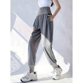 High Waist Jogger Pants, Casual Slant Pockets Loose Pants, Women's Clothing