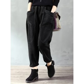 Dual Pockets Baggy Pants, Casual Loose Pants For Spring & Fall, Women's Clothing