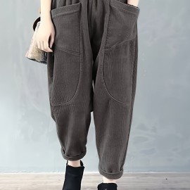 Dual Pockets Baggy Pants, Casual Loose Pants For Spring & Fall, Women's Clothing