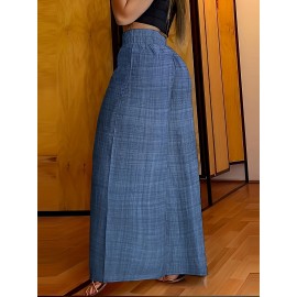 Solid Simple Palazzo Pants, Casual Wide Leg Elastic Waist Pants, Women's Clothing