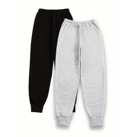 Two Pack Pants, Solid Drawstring High Waisted Sweatpants, Casual Every Day Pants, Women's Clothing