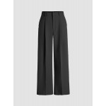 Solid Pleated Straight Leg Pants, Elegant Slant Pocket Draped Suit Pants, Women's Clothing