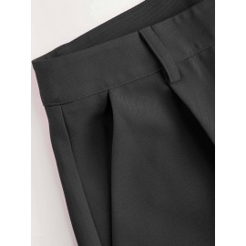 Solid Pleated Straight Leg Pants, Elegant Slant Pocket Draped Suit Pants, Women's Clothing