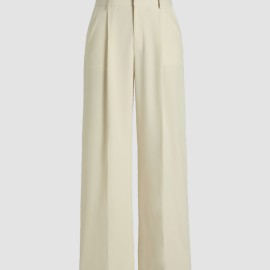 Solid Pleated Straight Leg Pants, Elegant Slant Pocket Draped Suit Pants, Women's Clothing