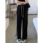 Striped Side Straight Leg Pants, Casual Drawstring Loose Sporty Pants, Women's Clothing