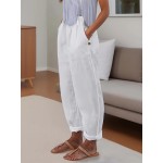 Minimalist Solid Versatile Pants, Casual Wide Leg Elastic Waist Summer Pants, Women's Clothing