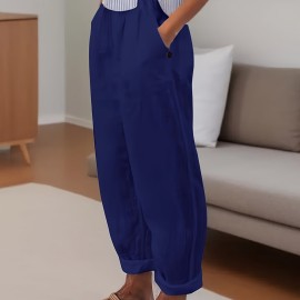 Minimalist Solid Versatile Pants, Casual Wide Leg Elastic Waist Summer Pants, Women's Clothing