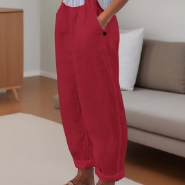 Minimalist Solid Versatile Pants, Casual Wide Leg Elastic Waist Summer Pants, Women's Clothing