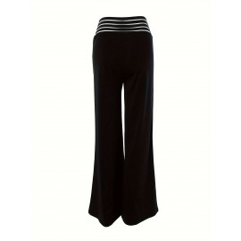 Criss Cross High Waist Pants, Casual Solid Summer Wide Leg Pants, Women's Clothing