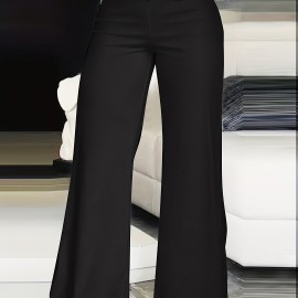 Criss Cross High Waist Pants, Casual Solid Summer Wide Leg Pants, Women's Clothing