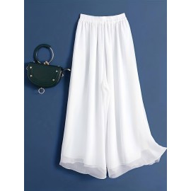 Hight Elastic Waist Wide Leg Pant, Loose Cool Comfortable Solid Versatile Palazzo Pants, Casual Every Day Pants,Women's Clothing