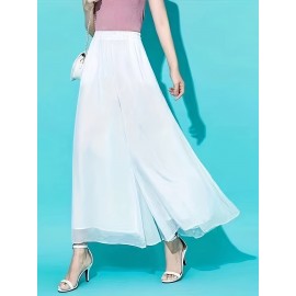 Hight Elastic Waist Wide Leg Pant, Loose Cool Comfortable Solid Versatile Palazzo Pants, Casual Every Day Pants,Women's Clothing