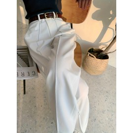 Solid High Waist Pants, Elegant Wide Leg Slant Pockets Pants, Women's Clothing