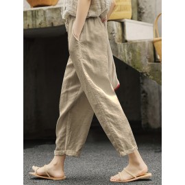 Solid Slant Pockets Tie Front Pants, Casual Loose Pants For All-season, Women's Clothing