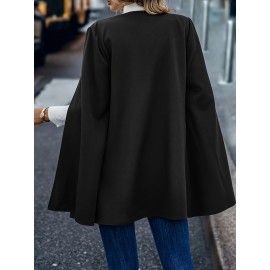 Open Front Cape Coat, Casual Solid Split Sleeve Outerwear, Women's Clothing