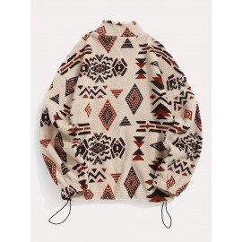 Aztec Pattern Fuzzy Jacket, Casual Zip Up Outwear For Winter & Fall, Women's Clothing