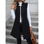 Solid Color Button Front Vest Jacket, Casual Lapel Neck Sleeveless Jacket For Every Day, Women's Clothing