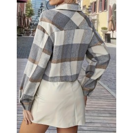 Plaid Pattern Fall & Winter Jacket, Casual Button Front Long Sleeve Outerwear, Women's Clothing