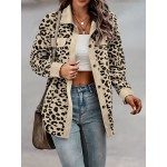 Leopard Print Shacket Jacket, Casual Button Front Turn Down Collar Long Sleeve Outerwear, Women's Clothing