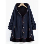 Striped Hooded Long Sleeve Mid Length Jacket, Casual Button Front Loose Comfy Stylish Outerwear, Women's Clothing