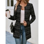 Plaid Pattern Open Front Jacket, Versatile Long Sleeve Outwear For Spring & Fall, Women's Clothing