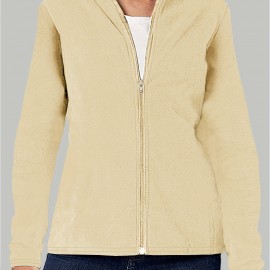 Thermal Stand Collar Jacket, Warm Solid Zipper Jacket, Casual Outerwear For Fall & Winter, Women's Clothing