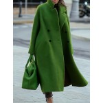 Solid Lapel Coat, Long Length Casual Outwear For Winter & Fall, Women's Clothing