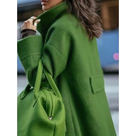 Solid Lapel Coat, Long Length Casual Outwear For Winter & Fall, Women's Clothing