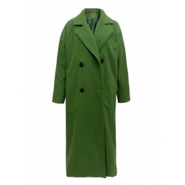 Solid Lapel Coat, Long Length Casual Outwear For Winter & Fall, Women's Clothing