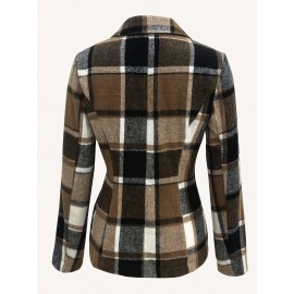 Plaid Button Down Long Sleeve Lapel Coat, Fashion Winter Blazer, Women's Clothing