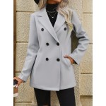 Double Breasted Lapel Bean Coat, Elegant Long Sleeve Outerwear With Pockets, Women's Clothing