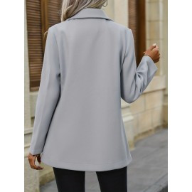 Double Breasted Lapel Bean Coat, Elegant Long Sleeve Outerwear With Pockets, Women's Clothing